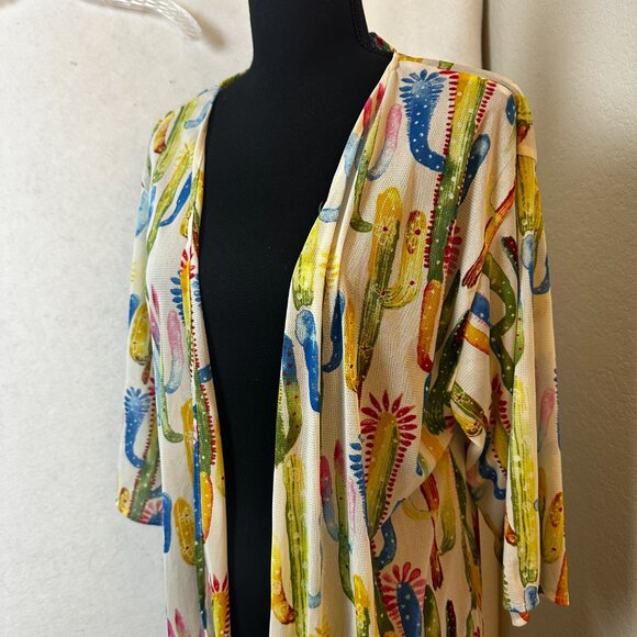 Lucky & Blessed Cardigan kimono Size M/L White Multi-color Cactus cacti - Picture 3 of 5